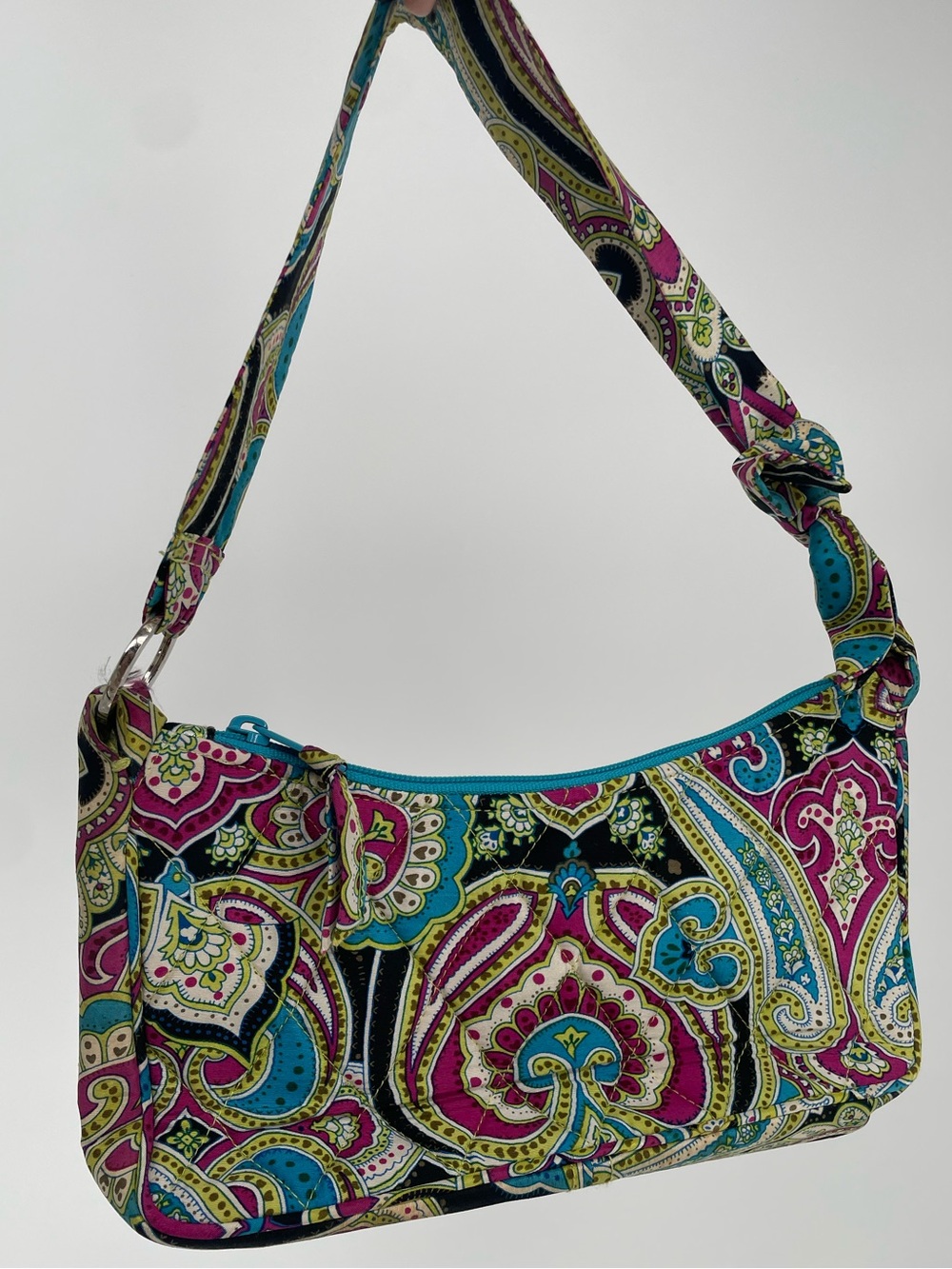 Y2K Silk Zoe Vera Bradley Shoulder Bag Colorful Paisley Print Quilted Stitching